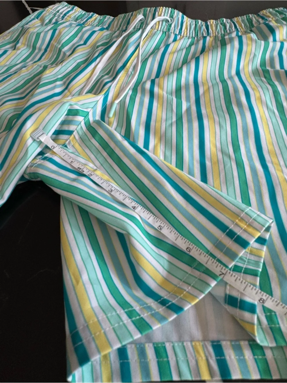 Vineyard Vines Striped Swim Trunks - Teal, Yellow & White